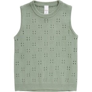 Kids Nordstrom Pointelle Sweater Vest Sleeveless Knit Green Eyelet Size M 8 10